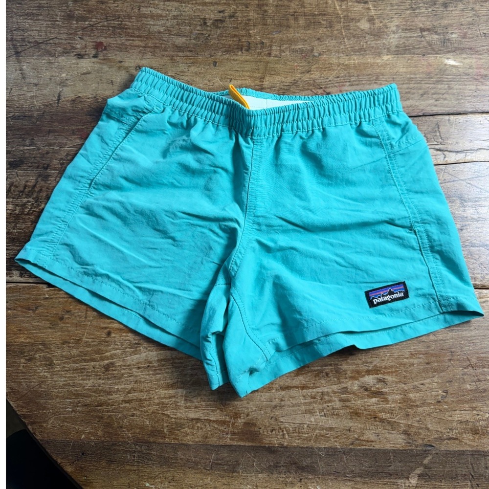 Patagonia Girls Baggies Shorts Teal Green Size M 10 Elastic Waist Outdoor